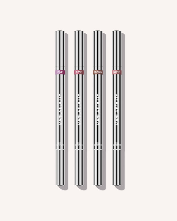 Dual Lip Stain i alle fire farver: Pink, Rose, Brown og Nude
